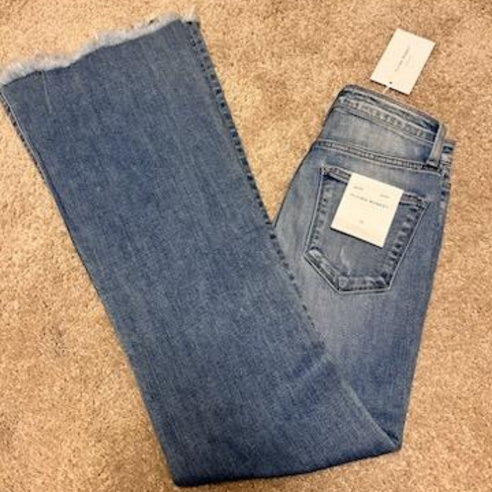 NWT!! Flying Monkey Y3230 Light Wash Super High Waisted Raw Hem Flare Denim Jean - Picture 2 of 13